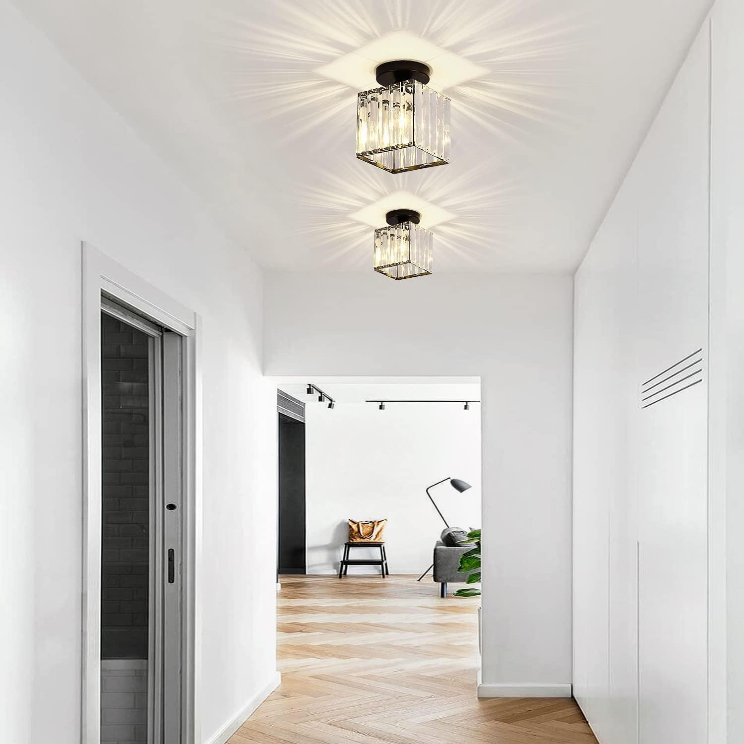 KCO Lighting Black Small Flush Mount Ceiling Light Mini Crystal Ceiling Lamp Modern Entryway Hallway Light Fixture