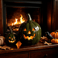 thumbnail image 5 of YATingW Handmade Dark Green Jack Halloween Pumpkin Lantern , Hollow Face Pumpkin Light, Porch Mantel Farmhouse Halloween Fall Table Decor，Halloween Indoor Decor & Fall Decorations for Home, 5 of 8