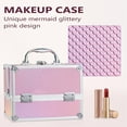 thumbnail image 4 of Portable Makeup Case Organizer 4 Trays Makeup Box Lockable Beauty Cosmetic Train Case Traveling Make up Storage, Pink, 4 of 7
