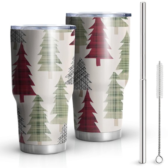 30oz Multicolor Christmas Tree Pattern Tumblers Stainless Steel Tumbler with Lid and Straw,Vacuum Insulated Double Wall Travel Tumbler Cups Mug with Cleaning Brush for Coffee,Tea