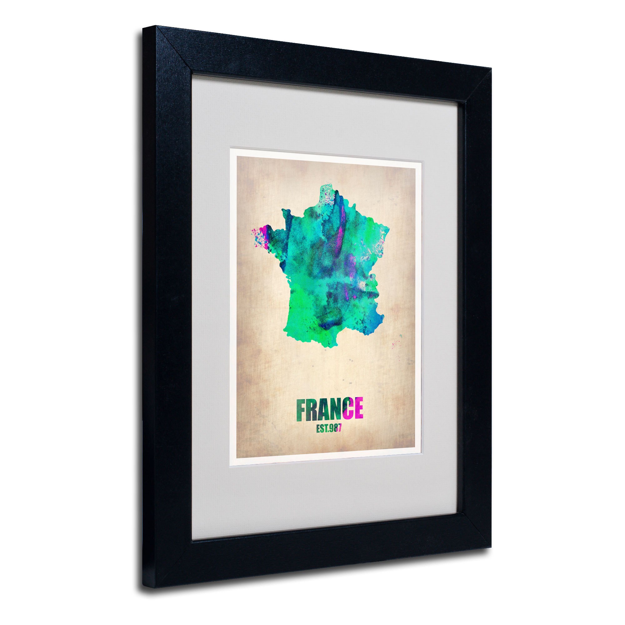 Trademark Fine Art "France Watercolor Map" Matted Framed Art by Naxart, Wood Frame