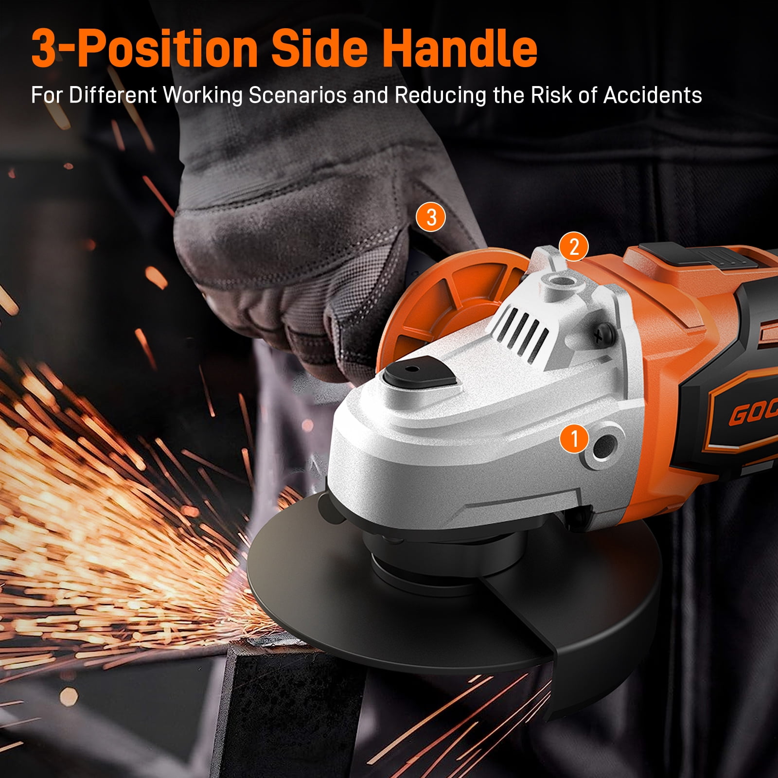 GOCHIFIX 20V Cordless Angle Grinder Kit with 4.0Ah Battery, 8000RPM Brushless Motor, 4-1/2 inch Portable Cut off Power Tool for Grinding Cutting and Polishing, Ergonomic 3-Position Auxiliary Handle