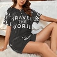 thumbnail image 4 of Susaid Travel The World1 Print Women's Pajama Set, Button-Up Sleepwear with Elastic Waist Shorts, Perfect for Lounging, Yoga, Beach, and Casual Wear-Large, 4 of 7