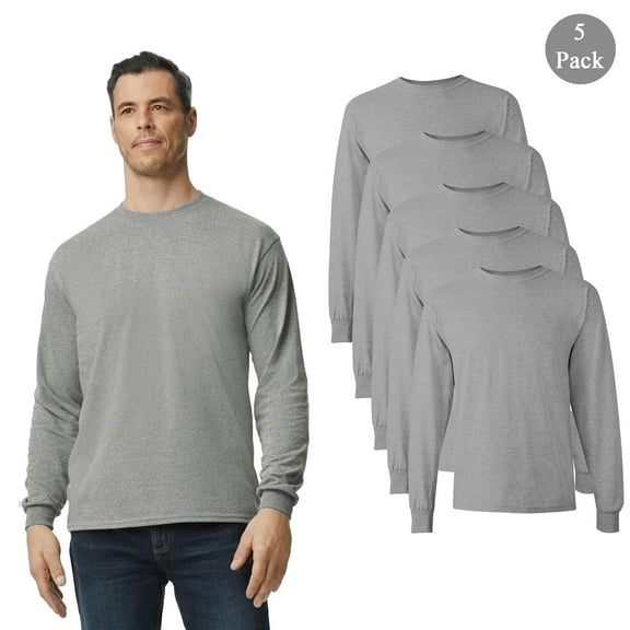 Gildan Men's Heavy Cotton Long Sleeve T-Shirt, Everyday Wear, Short Sleeve 5 Pack Shirts, Sport Grey, S