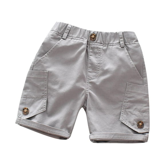 CYRBOKO Boys Shorts with Pockets, Casual Cotton Vacation Elastic Waist Cargo Shorts Gray Size 7-8T