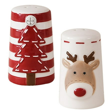 LEORX Assorted Color Cartoon Christmas Ceramic Salt and Pepper Shakers for Kitchen and Bathroom Use, Set of 2