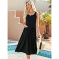 thumbnail image 5 of Women'S Summer Sleeveless Floral Beach Crewneck High Waist A-Line Midi Tank Dresses with Pockets Black S, 5 of 8