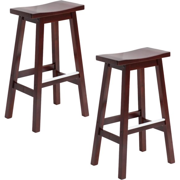 FDW Kitchen Counter Stools Set of 2, Solid Wooden Saddle Stool, Barstools for Patio, Balcony and Kitchen Counter, Brown