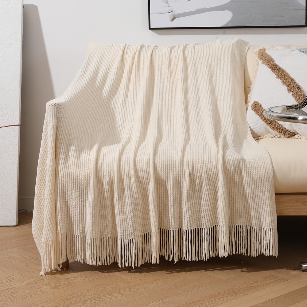 Sanmadrola Throw Blanket Super Soft Knitted Chenille Blanket for Couch