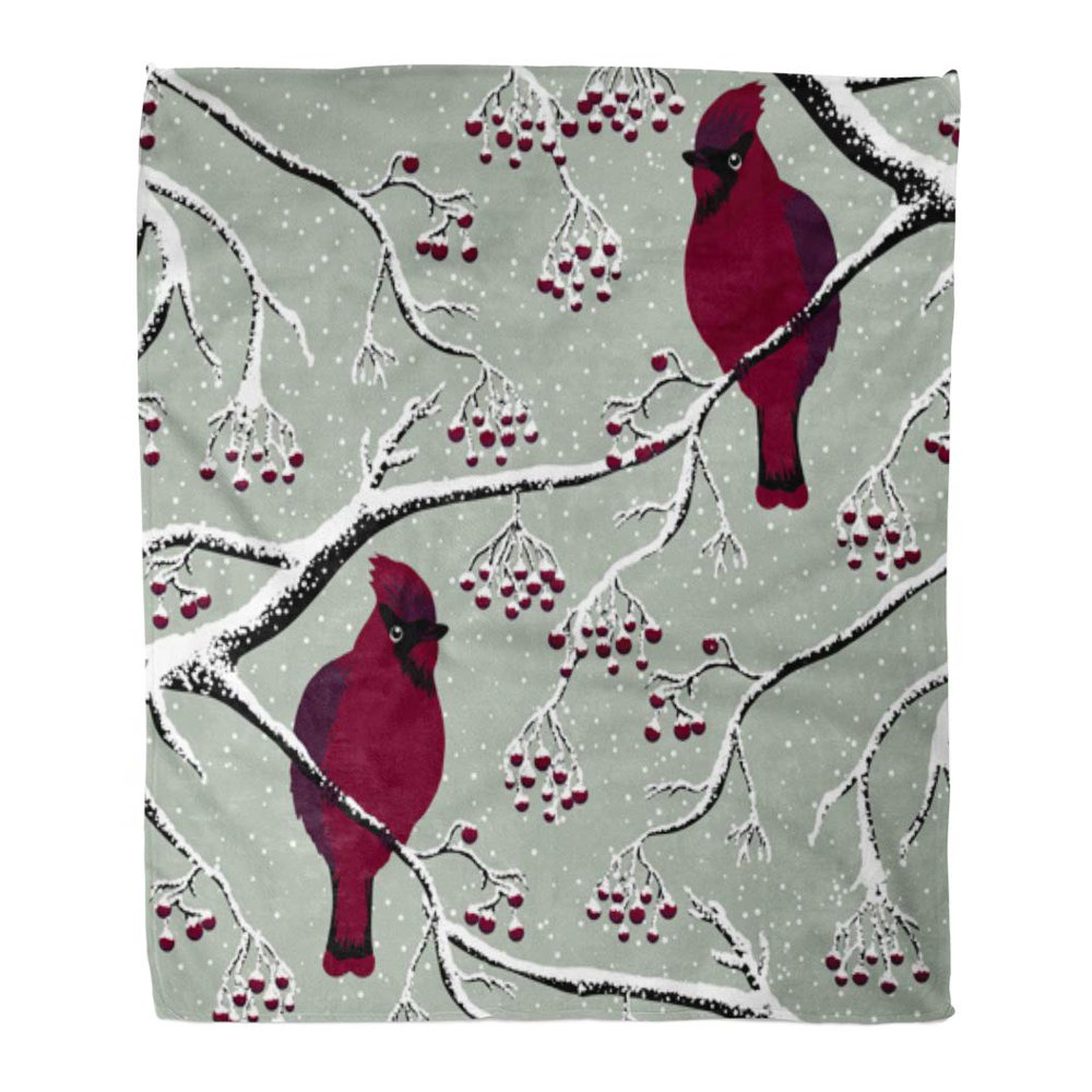 KDAGR 50x60 inch Super Soft Throw Blanket Red Berries Winter Cardinal
