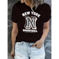 thumbnail image 1 of Camiseta De Mujer De Verano Suave Y Ligera Básica Para Llevar Deportes1pc Women'S Casual Crew Neck T-Shirt, New York Basketball Graphic Print, Polyester Knit Fabric, Medium Stretch, All-Season Fashi, 1 of 5