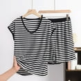 thumbnail image 4 of Censtreet Womens Stripe Pajama Set Short Sleeve 2 Pieces Sleepwear Nightwear Soft Modal Classic Pjs Lounge Sets, 4 of 6