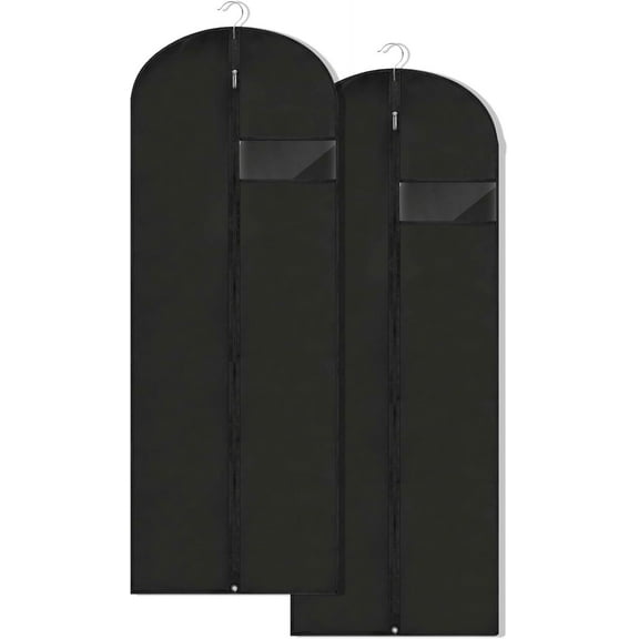 Dress Bags for Gowns Long, 60'' Garment Bags for Hanging Clothes, Suit Bag Cover for Storage and Travel, 2 Pack (Black)