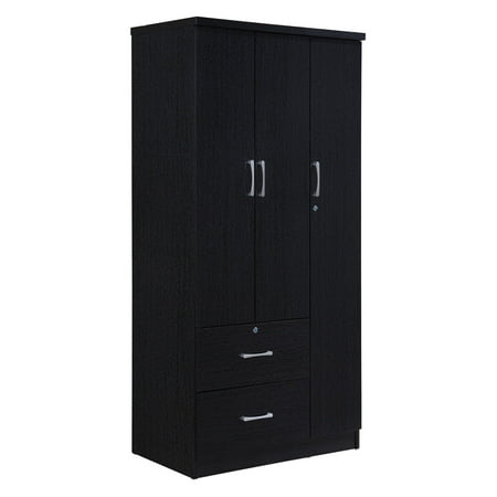 Hodedah Imports 3-Door 2-Drawer Armoire, Black