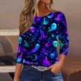 thumbnail image 2 of Shirts for Women Halloween Horror 3/4 Sleeve Tops Funny Halloween Ghost Pumpkin Printed T Shirts Spooky O Neck Pullover Three Quarter Length Blouse,S, 2 of 7