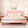 thumbnail image 4 of Unizone Queen Bed Frame with Upholstered Headboard, Button Tufted Design, Pink, Velvet, 4 of 12