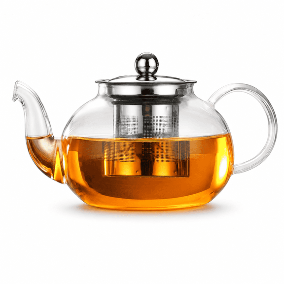 40oz Glass Teapot with Infuser, 1200ml Borosilicate Glass Tea Kettle with Stainless Steel Filter, Stovetop Safe Loose Leaf Tea Pot, Clear Tea Maker for Blooming Tea, Herbal Tea & Daily Brewing