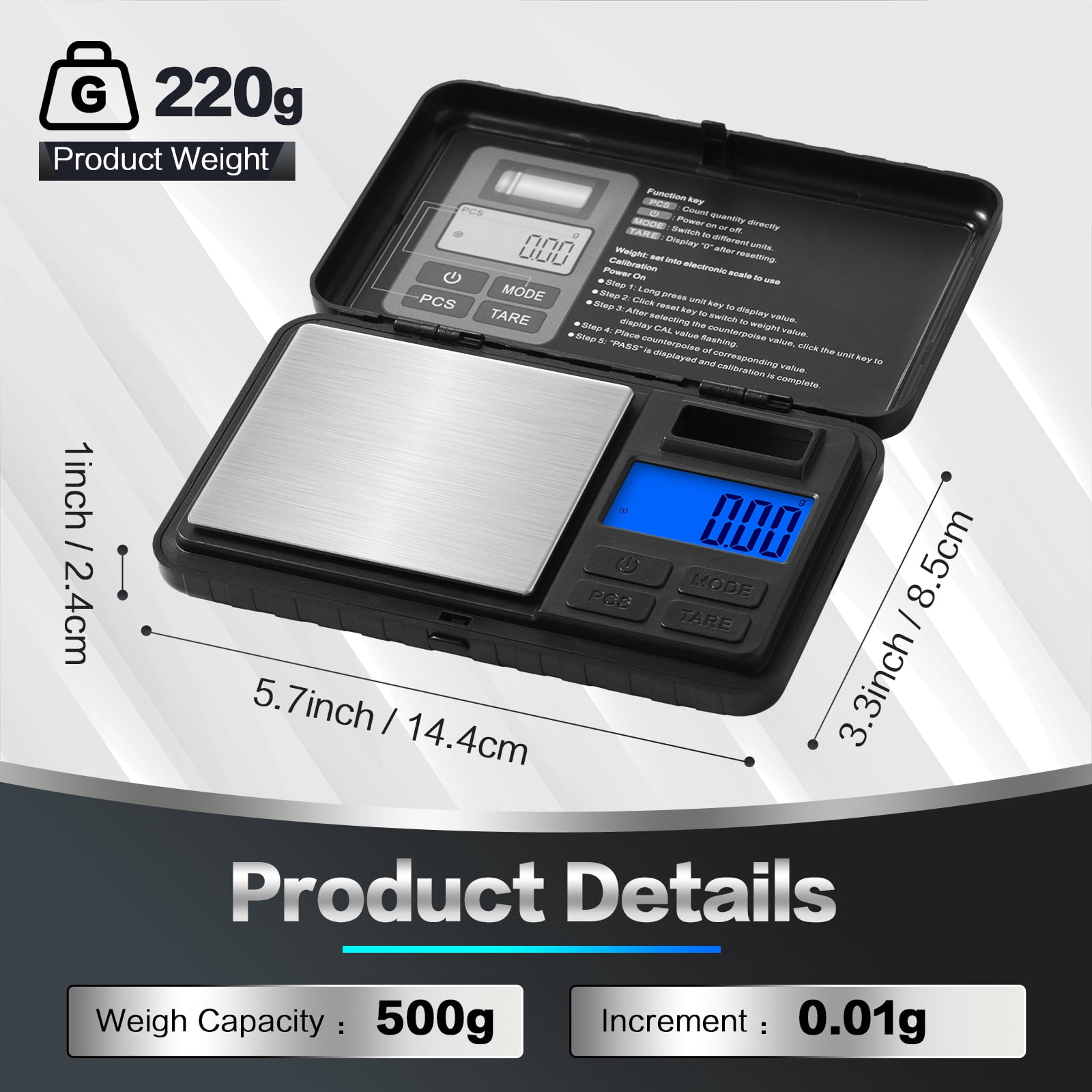 JELLOO Digital Pocket Scale, 500g/0.01g High Precision Portable Jewelry Scale, Mini Gram Scale for Jewelry, Coffee, Herb, Ideal Kitchen Food Scale with Back-Lit LCD Display