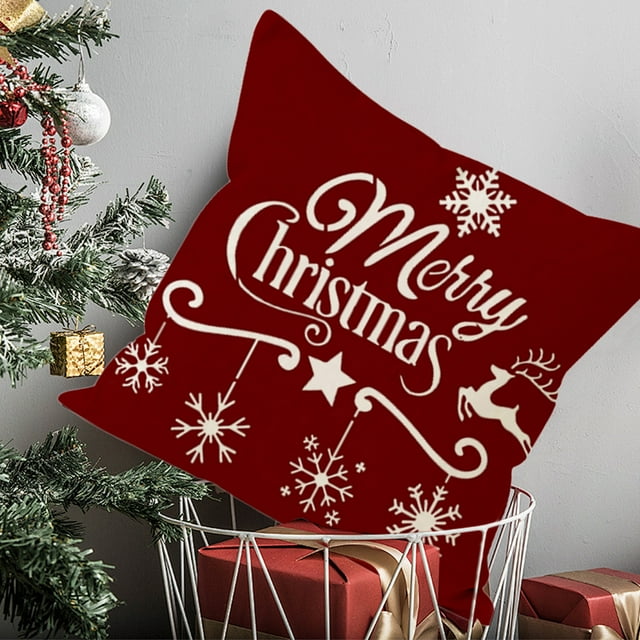 Lisbinx - Funda de cojín para sofá con decoración festiva, estampado de letras navideñas, funda de cojín de lino para silla