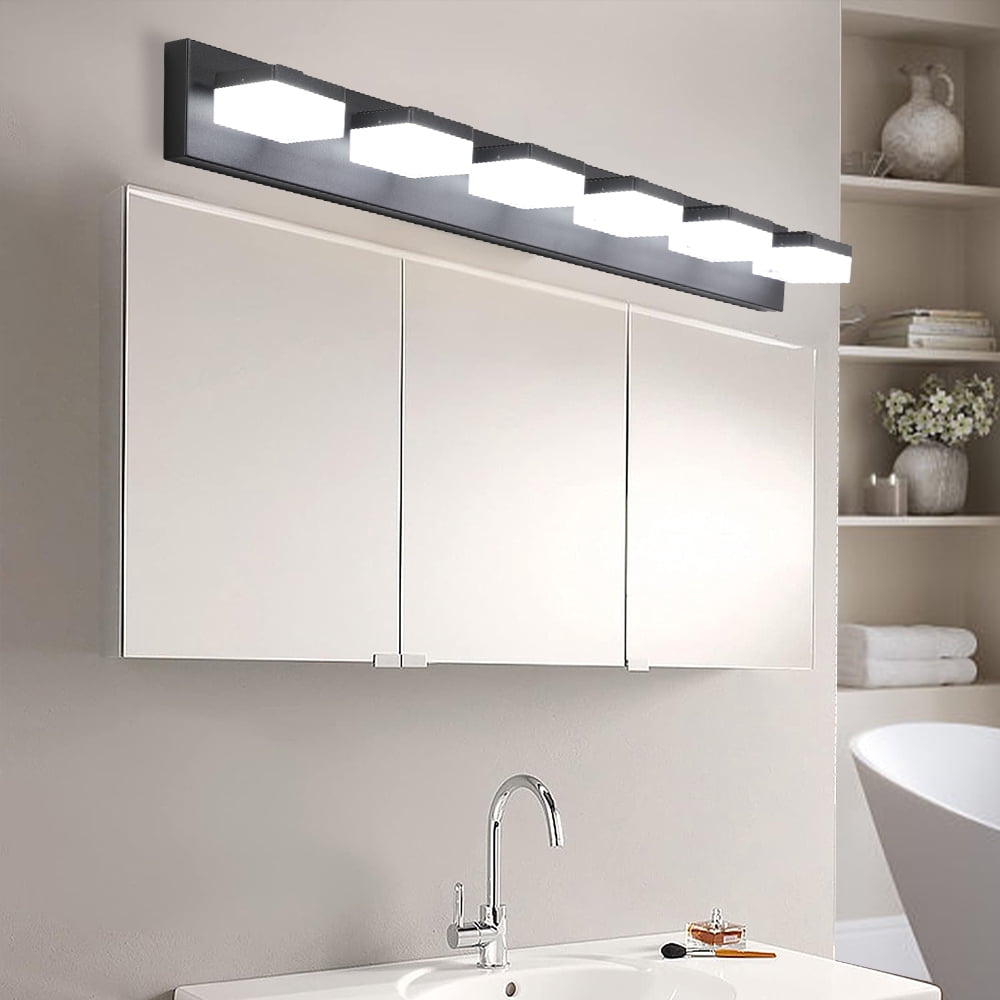 Modern 6-Light Black LED Bathroom Vanity Light Fixture for Mirrors, Adjustable Brightness Dimmable Lighting for Makeup Vanity, Energy-Efficient Water-Resistant Design