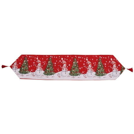 

UDIYO 180cm Christmas Table Runner Colorful Print Washable Exquisite Easy to Clean Dropping Tassel Table Decoration Cartoon Pattern Anti-stain Snowman Protect Table Party Tablecloth for Christmas Part