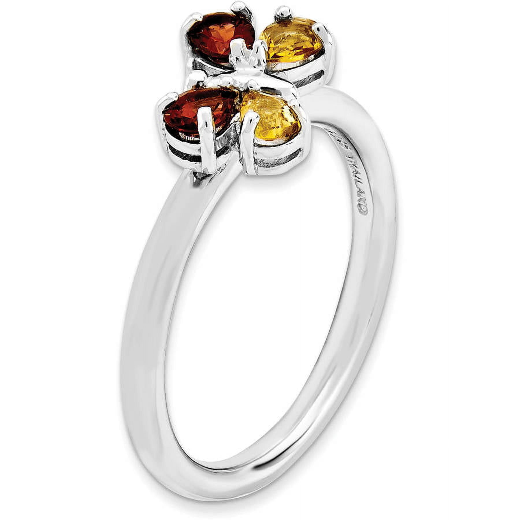 Citrine and Garnet Sterling Silver Polished Butterfly Ring