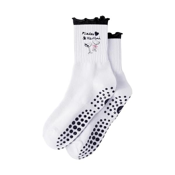 WAYAN Cute Pilates Grip Socks for Women Ruffle Frilly Yoga Socks Non Slip Cotton Crew Grippy Sock for Barre Workout
