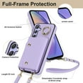 thumbnail image 5 of Crossbody Strap Wallet Case for Samsung Galaxy A15 with Wrist Strap, 360° Rotating Ring Kickstand & Card Holder PU Leather Purse Magnetic Snap Zipper Case Cover for Galaxy A15, Purple, 5 of 9