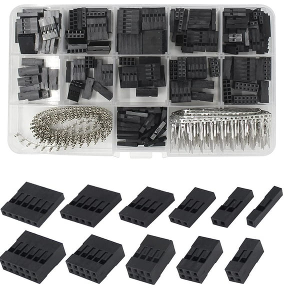 620 Pieces Dupont Crimp Pin Connector Assortment Kit 2.54mm Pitch JST SM 1 2 3 4 5 6 Pin Single/Double Row Housing Socket Dupont Male Female Crimping Pins Adaptor Connectors Kit