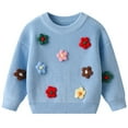 thumbnail image 3 of Fozruso Girl's Floral Crew Neck Sweater Long Sleeve Drop Shoulder Knitwear Cozy Pullover Top,Blue, 3 of 6