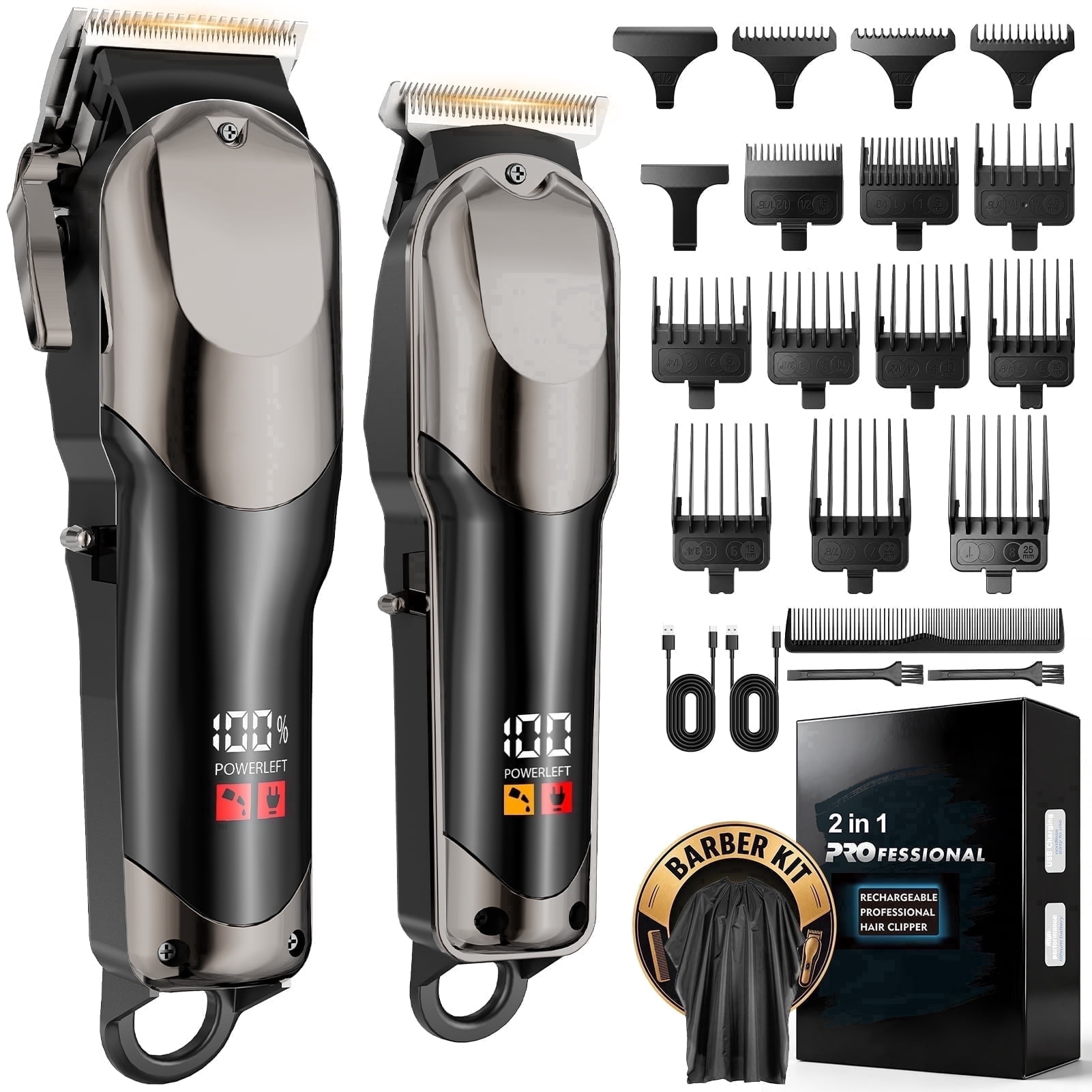 Hair Clippers for Men, Professional Cordless Barber Clippers and Trimmer with LED Display, Electric Hair Trimmer, Haircut Grooming Kit Fade, 13 Guide Combs, Gifts for Men Family