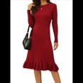 thumbnail image 2 of Vestido de Punto Acanalado para Mujer, Informal, de Larga, Cuello Redondo, Ajustado, Plisado, Estilo Urbano Vino Tinto L, 2 of 10