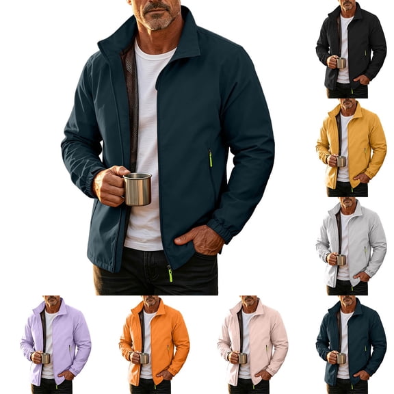 Jacket Men Cameland Men's Solid Color Long-sleeved Stand-up Collar Workwear Waterproof Windbreaker Jacket Navy XS