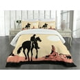 thumbnail image 3 of Ambesonne Western Quilted Bedspread Set 3 Pcs, Cowboy Horse Sunset, Queen Size, Yellow Orange Black, 3 of 5
