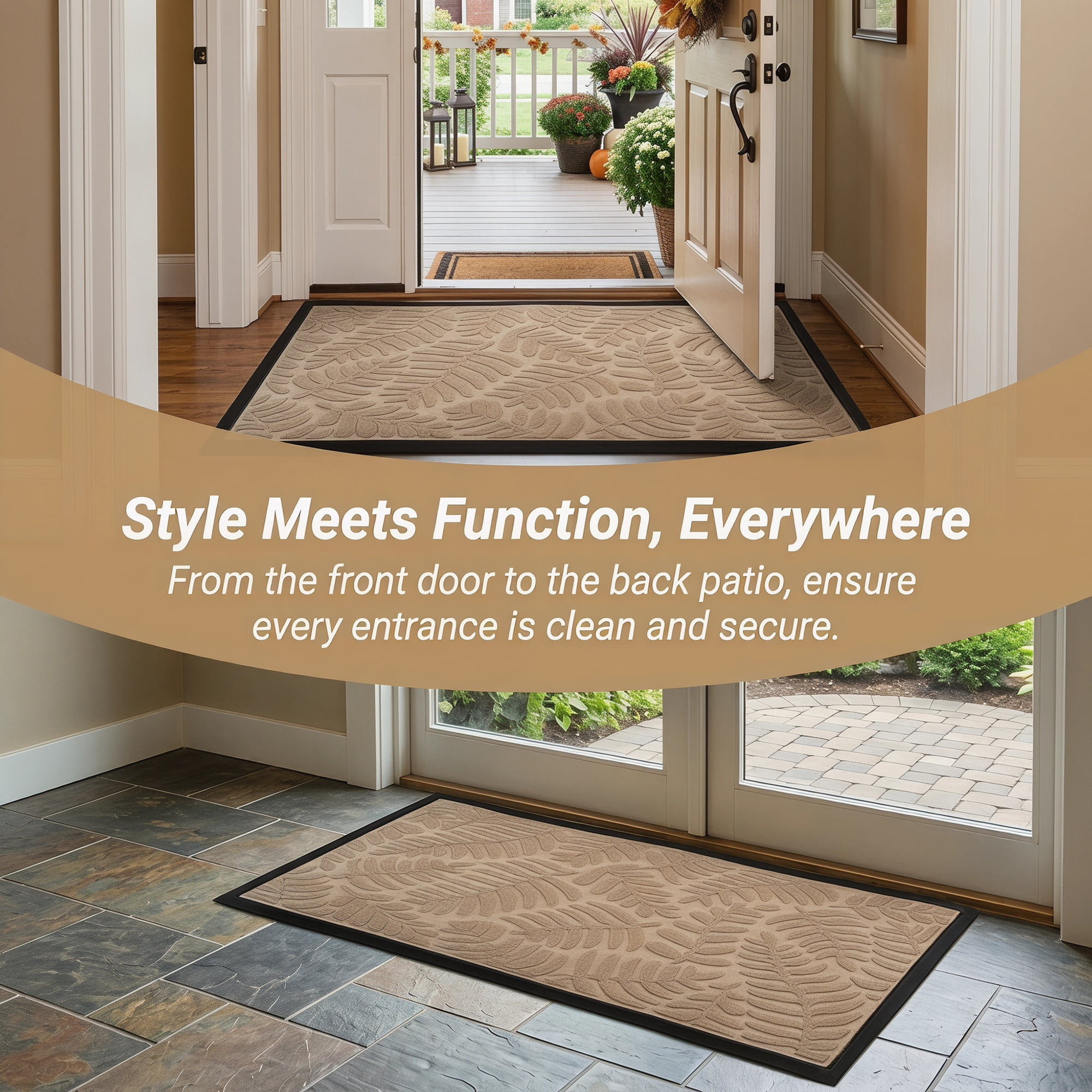 Unique Bargains Low-Profile Doormat Waterproof Non-Slip Geometric Scraper Khaki 30" x 18"