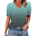 thumbnail image 2 of Vmvidoty Women Blouses Dressy Casual Summer Short Sleeve Shirts V Neck Ombre Tunic Tops Mint Green XL, 2 of 5