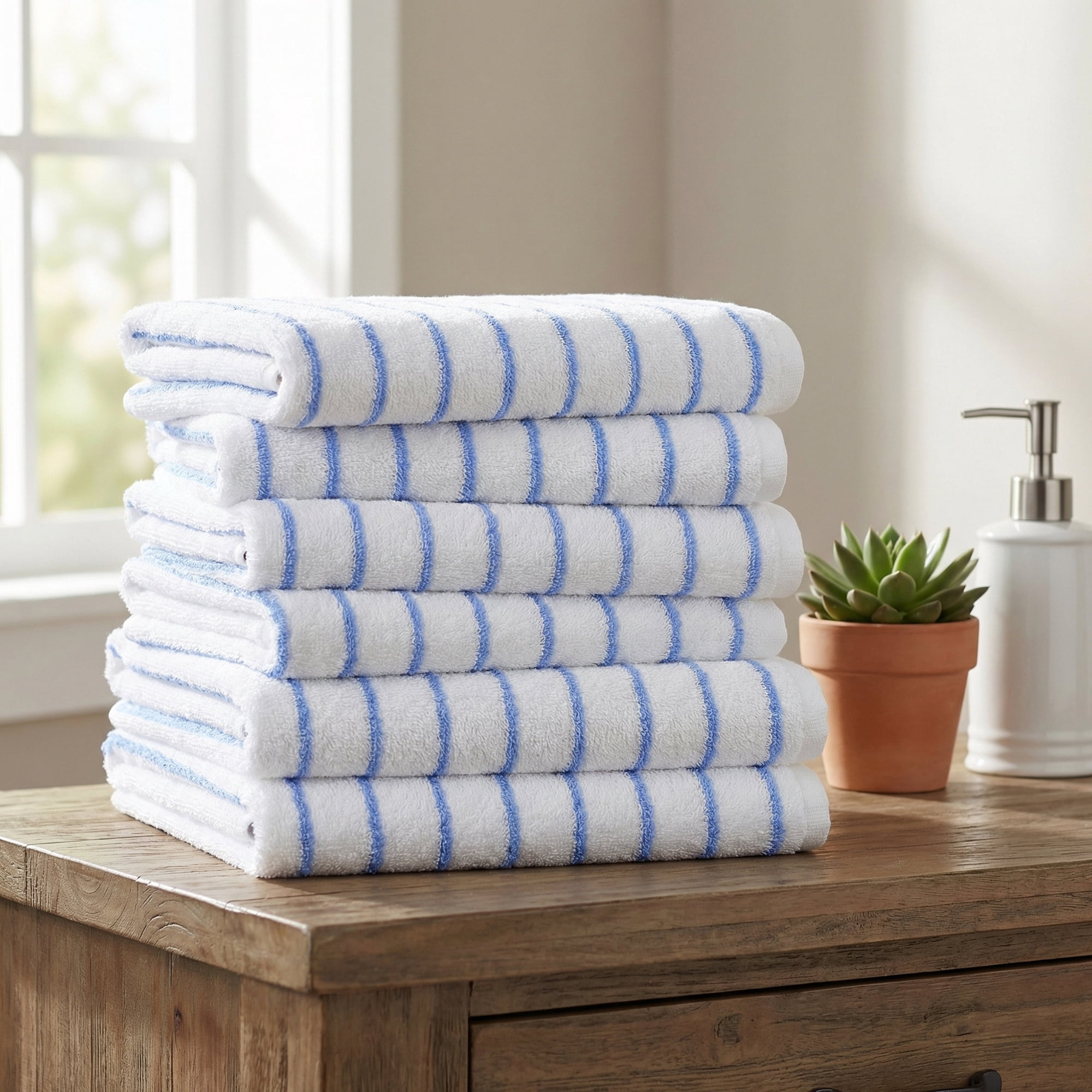 Unique Bargains Cotton Striped Washcloths Soft Absorbent Face Cloths White 6pk