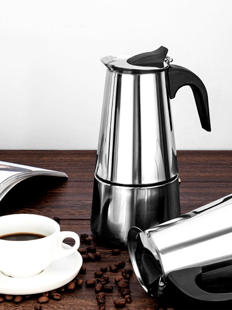Pcapzz Espresso Maker Induction Coffee Maker Stainless Steel Stovetop Coffee Maker Moka Pot 200ml/4 Cup Portable Coffee Maker Pot Suitable for Induction Cookers Stovetop Home Camping