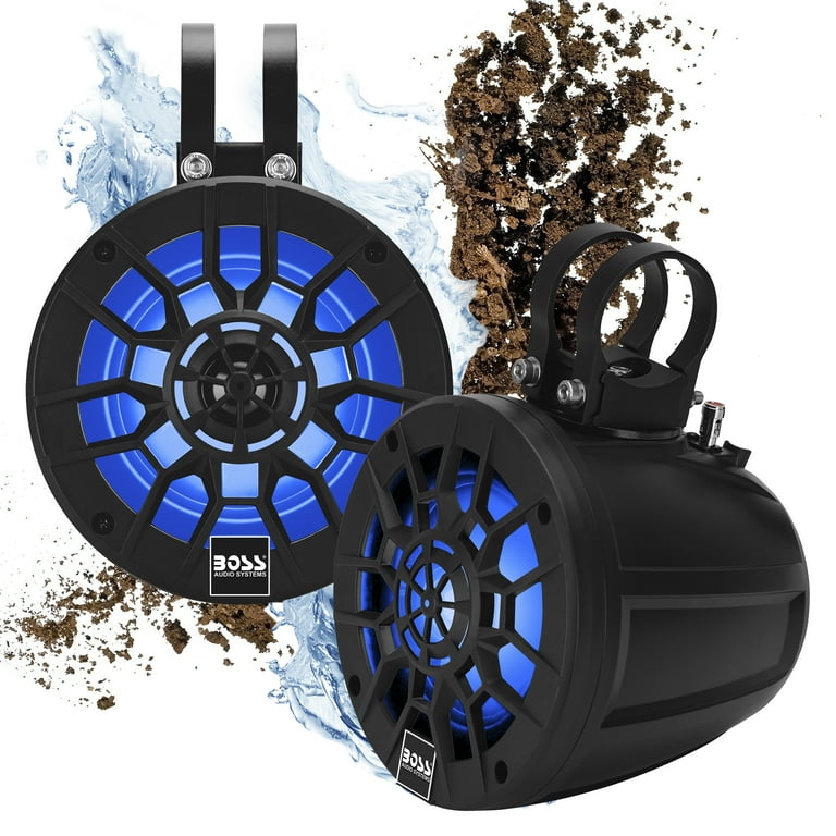 BOSS Audio Systems MPWT50RGB ATV UTV Marine Waketower Speaker System – IPX6  Rated Weatherproof, Multi-Color Illumination, 500 Watts Per Pair, 5.25