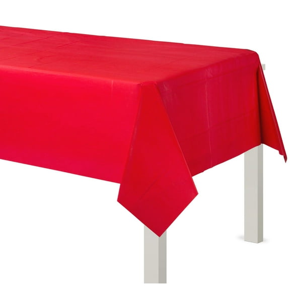Party City Plastic Table Cloth for Rectangle Tables, 54" x 108" (Red) - Go Brightly Classic Disposable Tablecloth & Table Covers for Parties - Premium Party Supplies