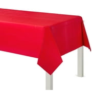 Party City Plastic Table Cloth for Rectangle Tables, 54" x 108" (Red) - Go Brightly Classic Disposable Tablecloth & Table Covers for Parties - Premium Party Supplies