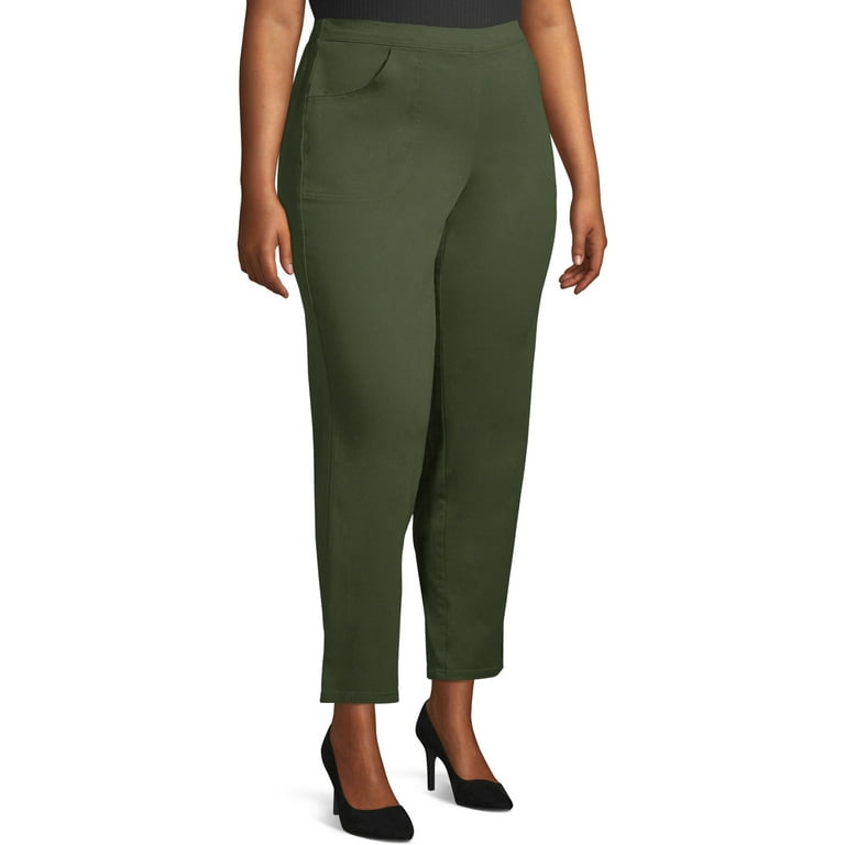 Just My Size Women's Plus Size Pull on Stretch Woven Pants, Also in Petite  