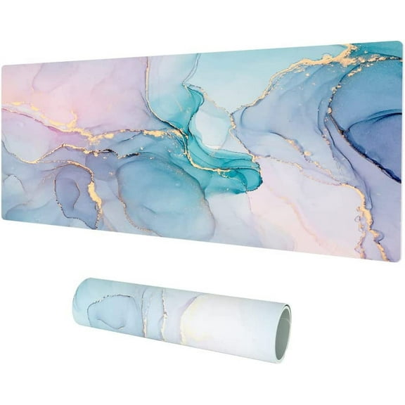 Large Mouse Pad, PU Leather Desk Mat for Desktop, Waterproof Gaming Desk Pad, Marble Painting Full Desk Accessories Keyboard Mousepad, Home & Office Décor 31.5" x 15.7" - Abstract Fluid Art