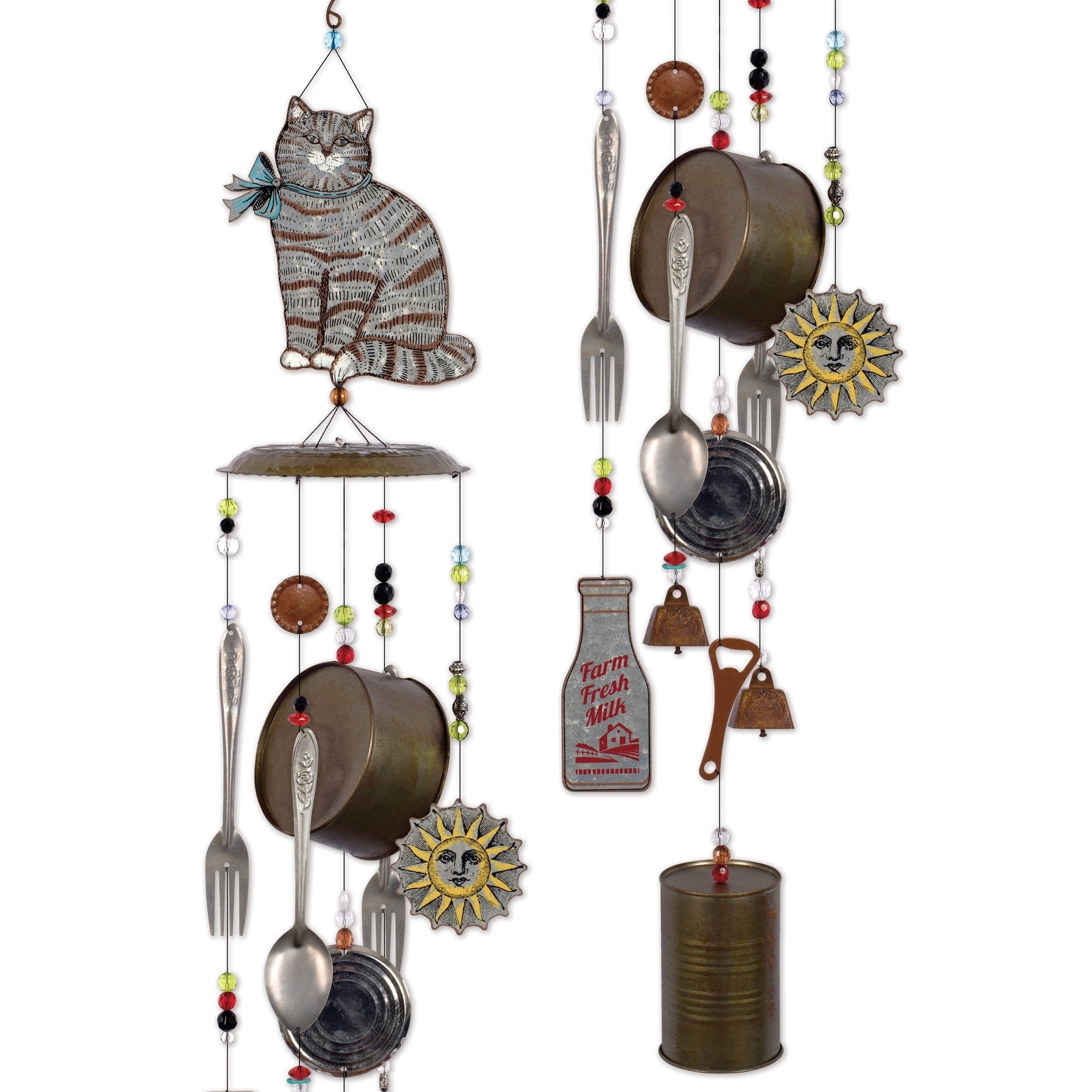 Sunset Vista Designs 92399 Farm Cat Metal Wind Chime, Galvanized