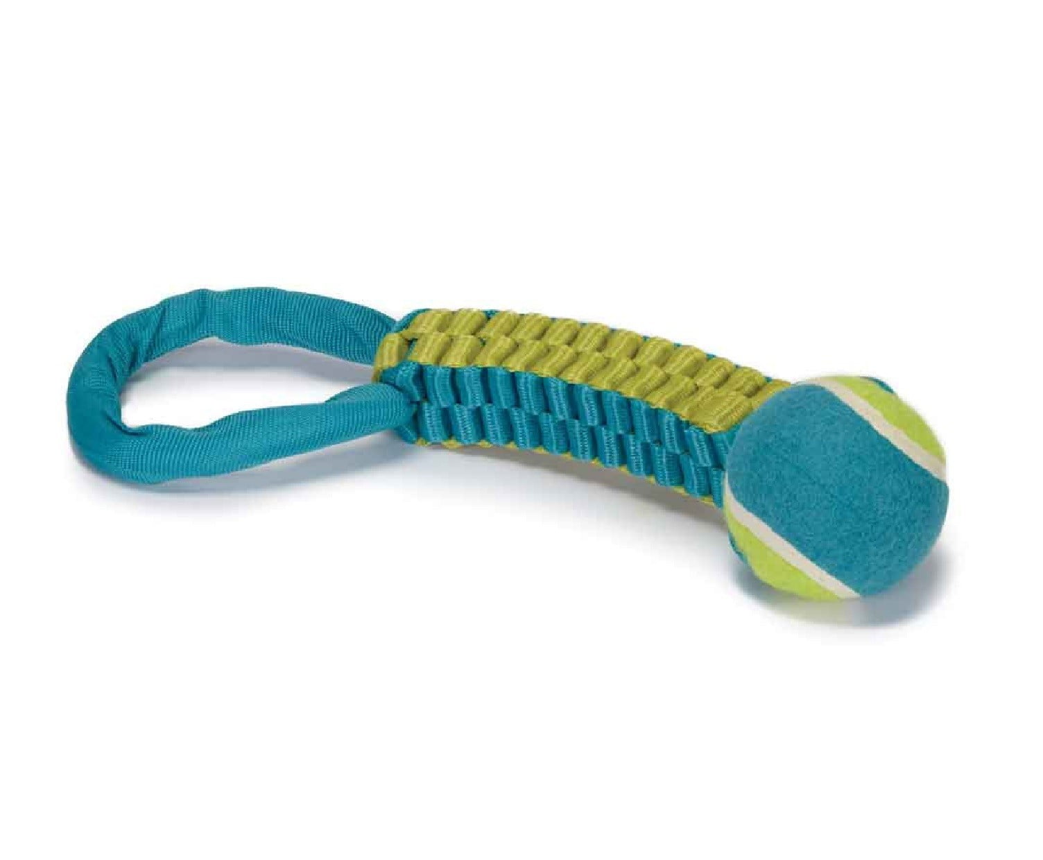 Interactive Braided Nylon Body Tennis Ball 12 Inch Dog Tug Toy Dual Materials (Blue)