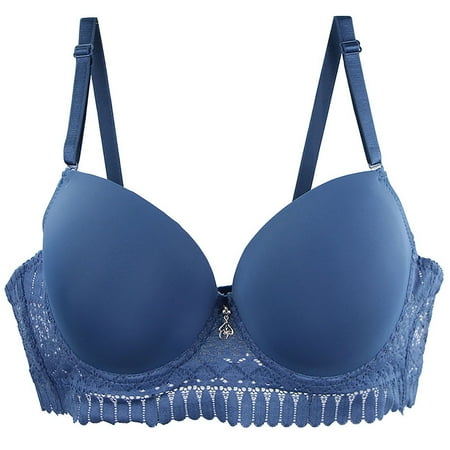 Tao Tao Women s Solid Color Bra Push Up Thick Padded Plunge Underwire T Shirt Lace Bra Lift Support for Women Add One Cup Blue 3XL