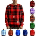 thumbnail image 5 of Men's Christmas Plaid Knit Sweater Long Sleeve Crew Neck Holiday Pullover Top, 5 of 5