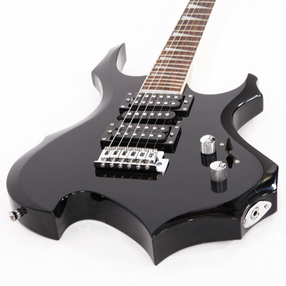 IVV Flame Shaped Electric Guitar with 20W Electric Guitar Sound HSH Pickup Novice Guitar Audio Bag Strap Picks Shake Cable Wrench Tool, Black