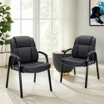 Waiting Room Chairs Set of 2, PU Leather Office Guest Reception Chairs with Padded Arms, No Wheels Stationary Chairs for Lobby, Conference, Home Office