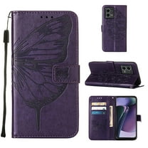 Feishell for Motorola Moto G Stylus 5G (2023) Flip Wallet Case,Butterfly & Flower Embossed Pattern PU Leather Magnetic Folio Flip Protective with Credit Card Slots Kickstand Slim Phone Case,Purple